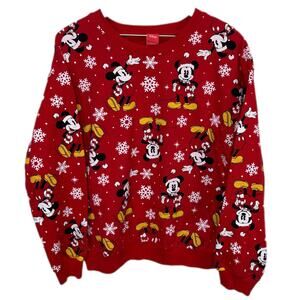 Disney AOP Mickey Snowflakes Red Christmas Crewneck Sweatshirt - Junior's 11/13